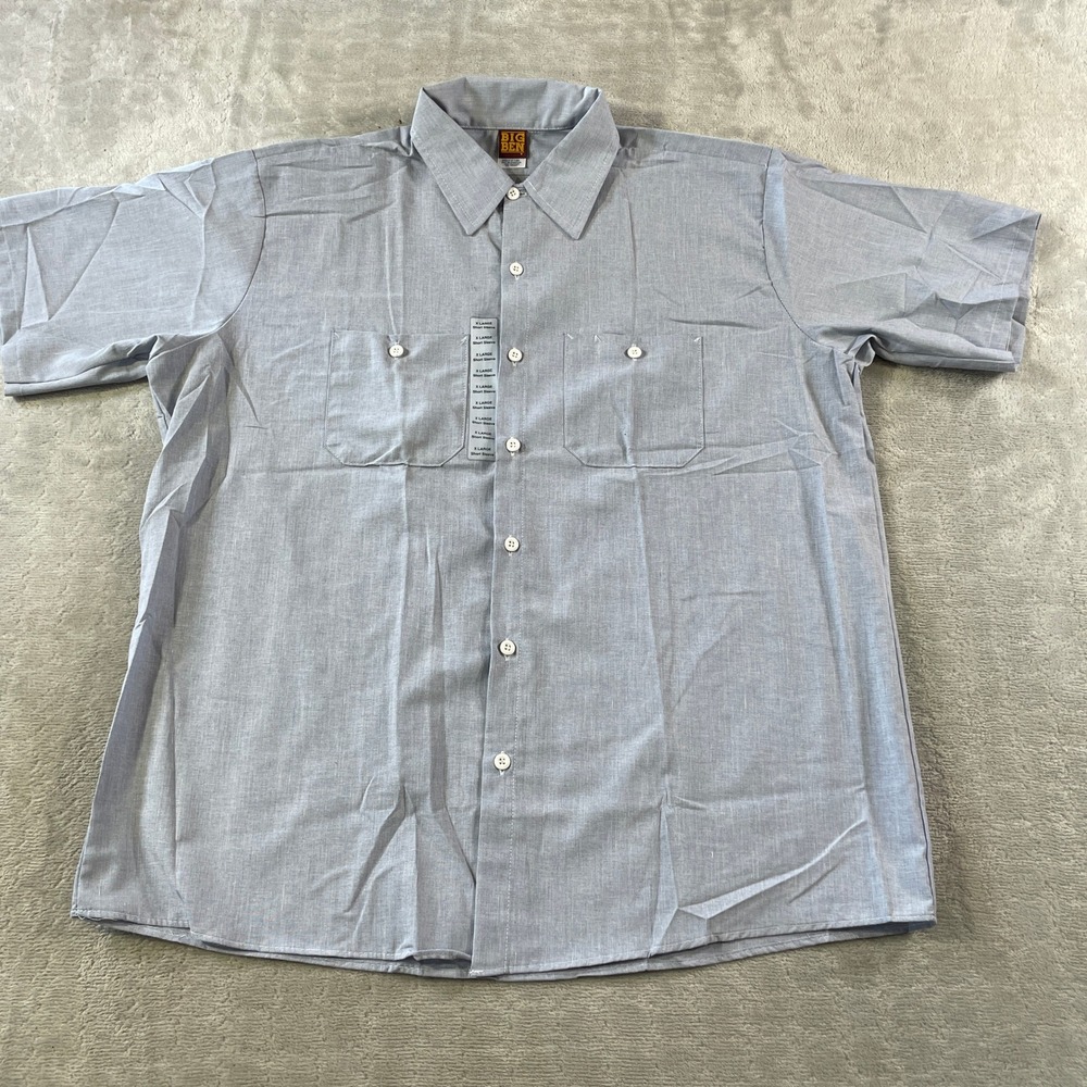 Vintage Big Ben Work Shirt Mens XL Blue Short Sleeve Button Light Pockets Casual